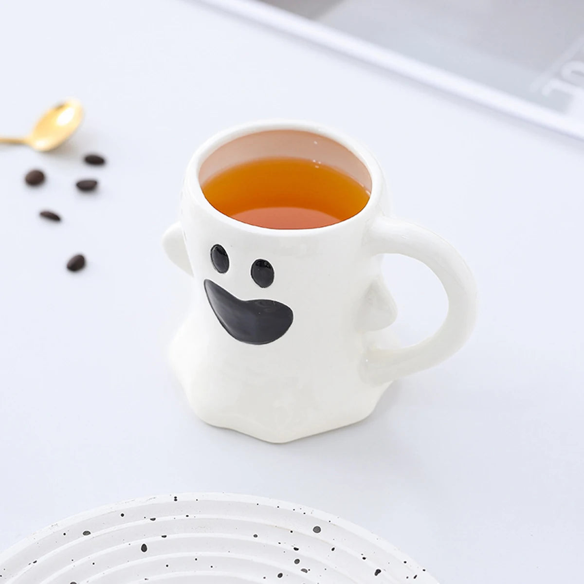 Cute Ghost Pumpkin Halloween Ceramic Mug Reusable Spooky Coffee Cup with Handle, Halloween Party Gift