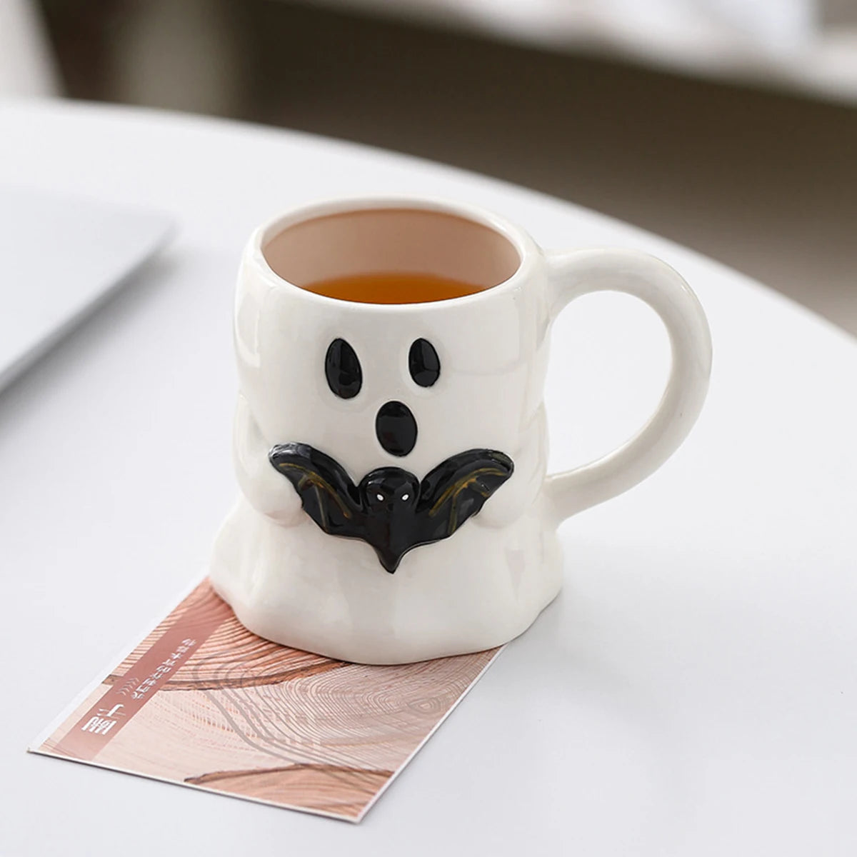 Cute Ghost Pumpkin Halloween Ceramic Mug Reusable Spooky Coffee Cup with Handle, Halloween Party Gift
