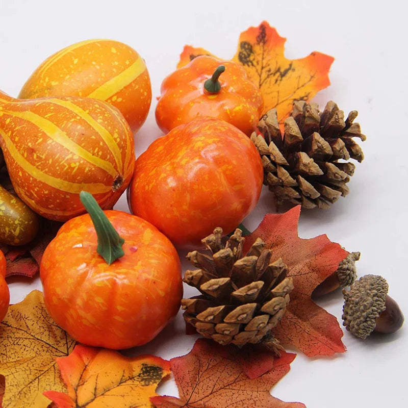 50Pcs/ Set Fall Harvest Decor Props Artificial Mini Pumpkin Gourd Acorn Berries Maple Leaf Party Holiday DIY Decorations
