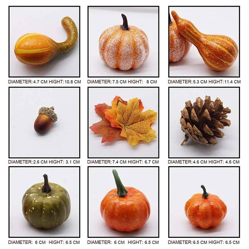 50Pcs/ Set Fall Harvest Decor Props Artificial Mini Pumpkin Gourd Acorn Berries Maple Leaf Party Holiday DIY Decorations