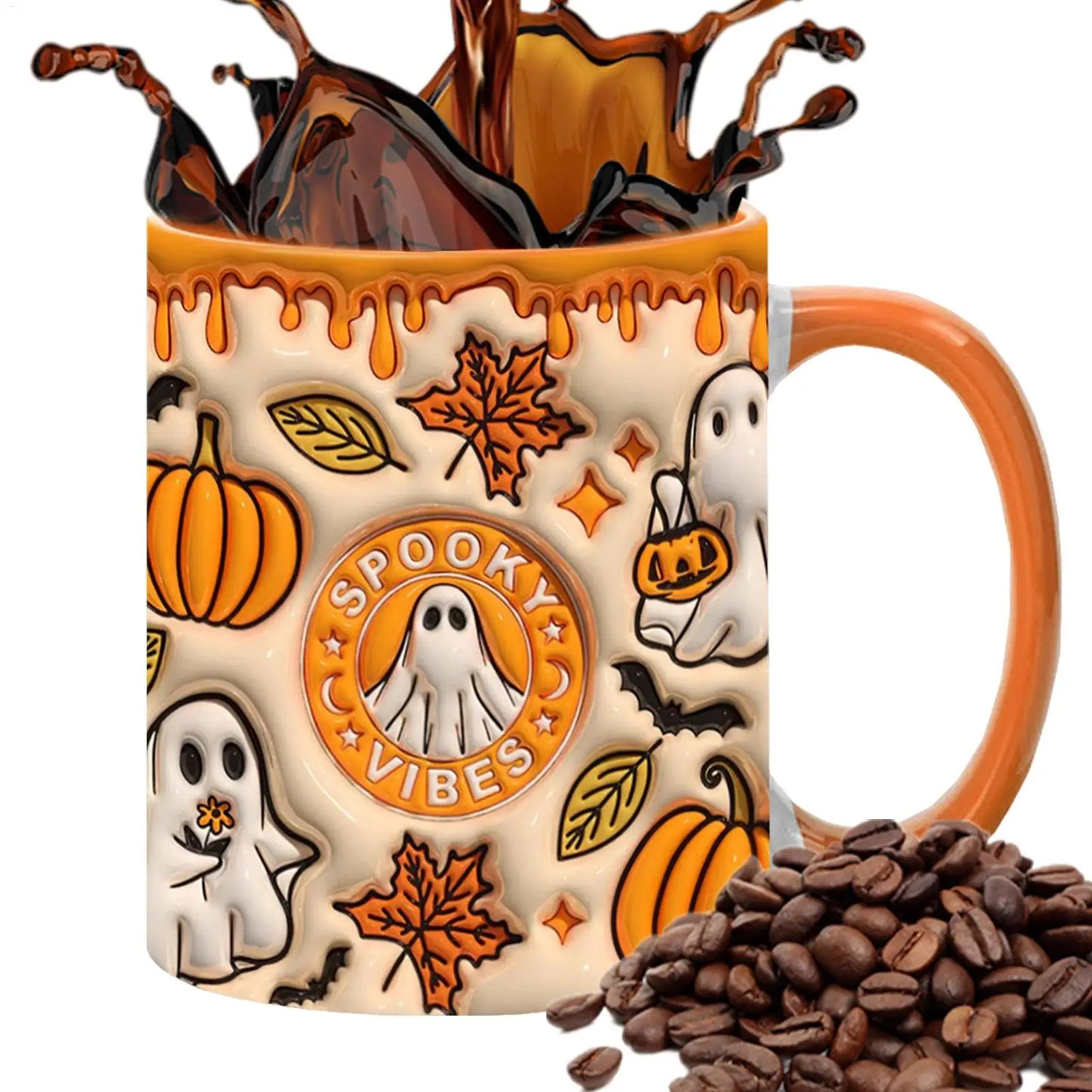 1pcs SPOOKY Halloween Mug, Trick or Treat Halloween Pumpkin Cute Ghost Ceramic Coffee Mug, Coffee Lover Halloween Decor Gifts