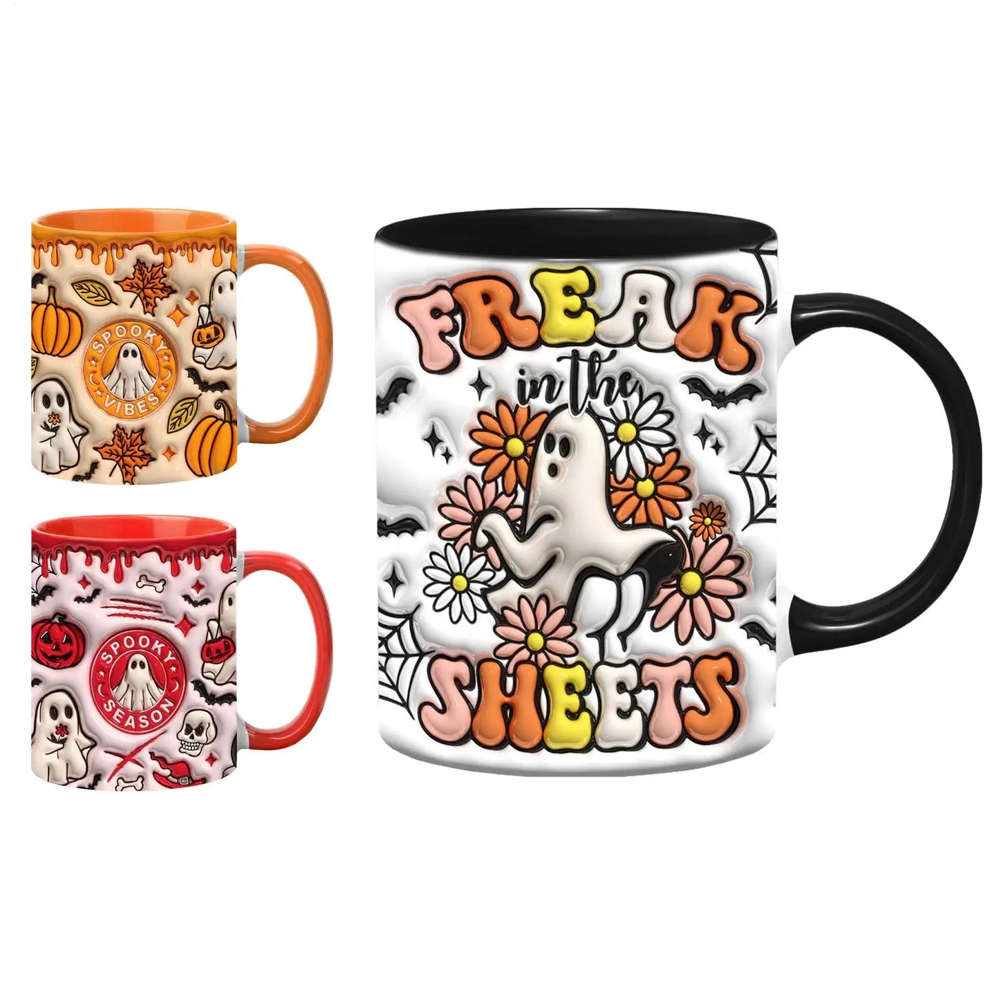 1pcs SPOOKY Halloween Mug, Trick or Treat Halloween Pumpkin Cute Ghost Ceramic Coffee Mug, Coffee Lover Halloween Decor Gifts