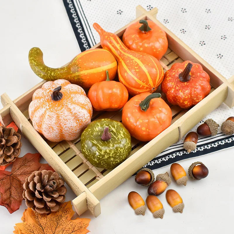50Pcs/ Set Fall Harvest Decor Props Artificial Mini Pumpkin Gourd Acorn Berries Maple Leaf Party Holiday DIY Decorations
