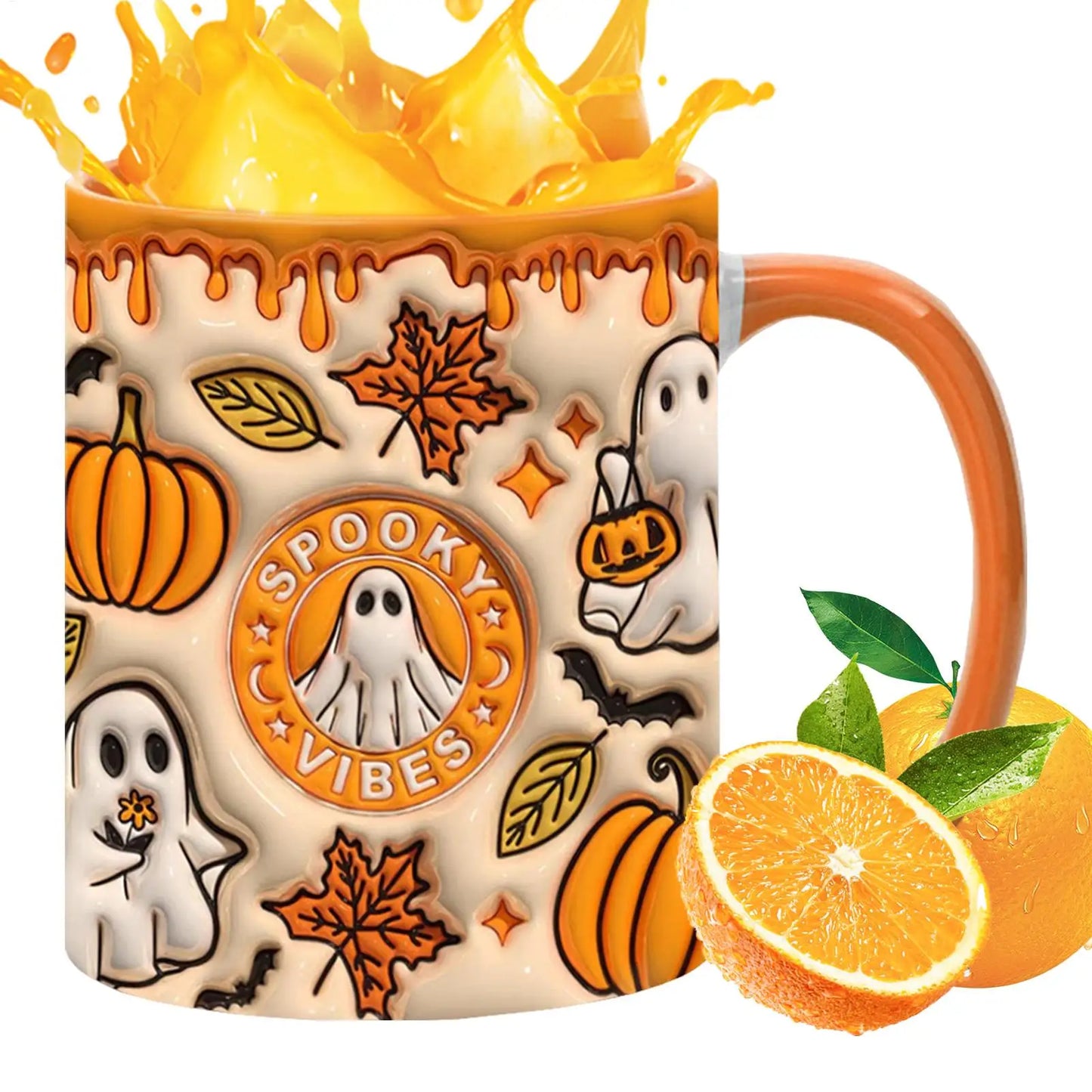 1pcs SPOOKY Halloween Mug, Trick or Treat Halloween Pumpkin Cute Ghost Ceramic Coffee Mug, Coffee Lover Halloween Decor Gifts