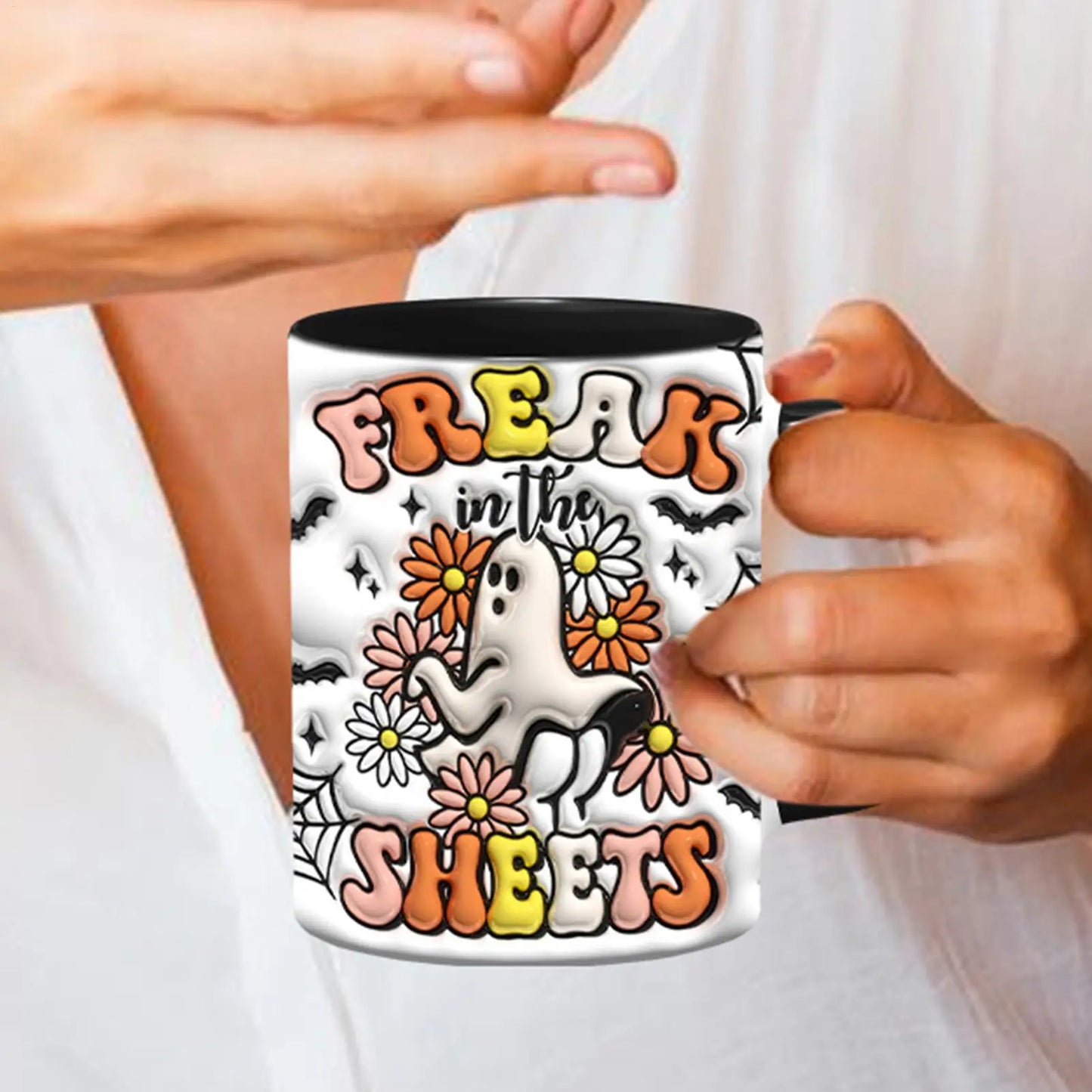 1pcs SPOOKY Halloween Mug, Trick or Treat Halloween Pumpkin Cute Ghost Ceramic Coffee Mug, Coffee Lover Halloween Decor Gifts