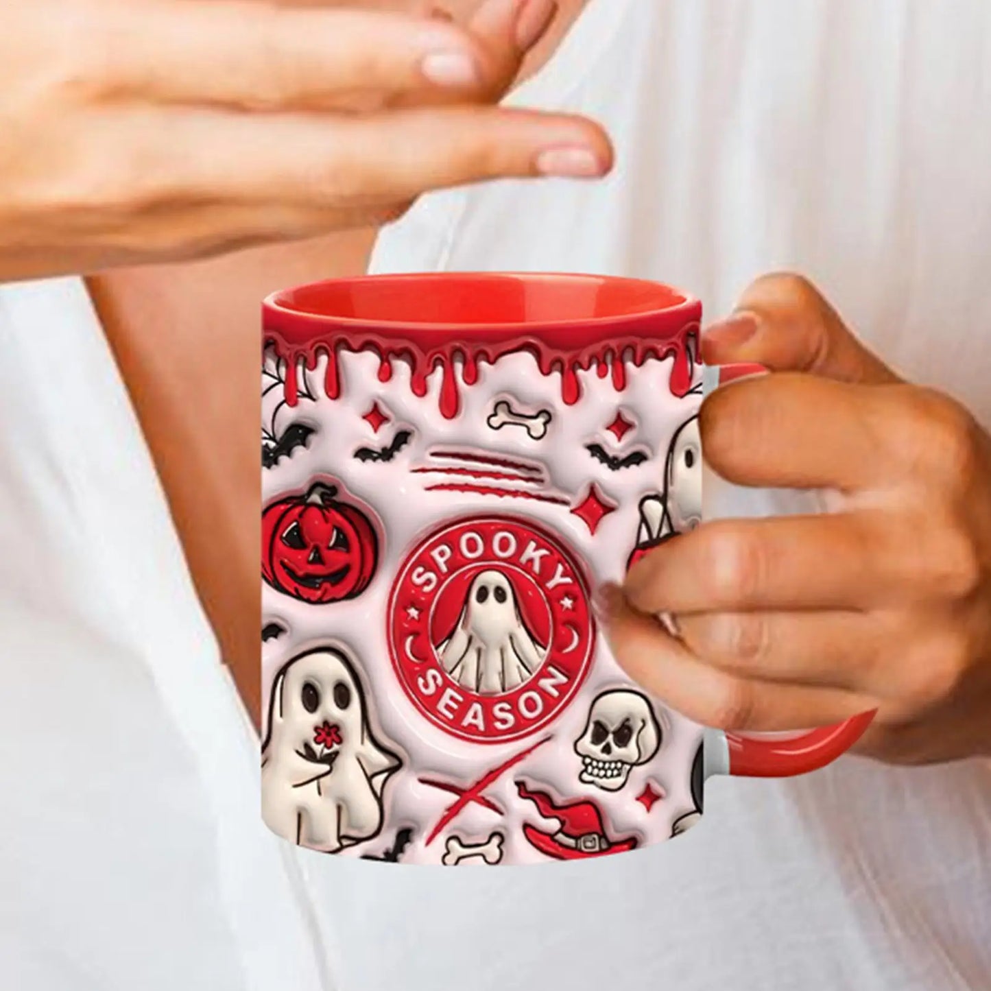 1pcs SPOOKY Halloween Mug, Trick or Treat Halloween Pumpkin Cute Ghost Ceramic Coffee Mug, Coffee Lover Halloween Decor Gifts
