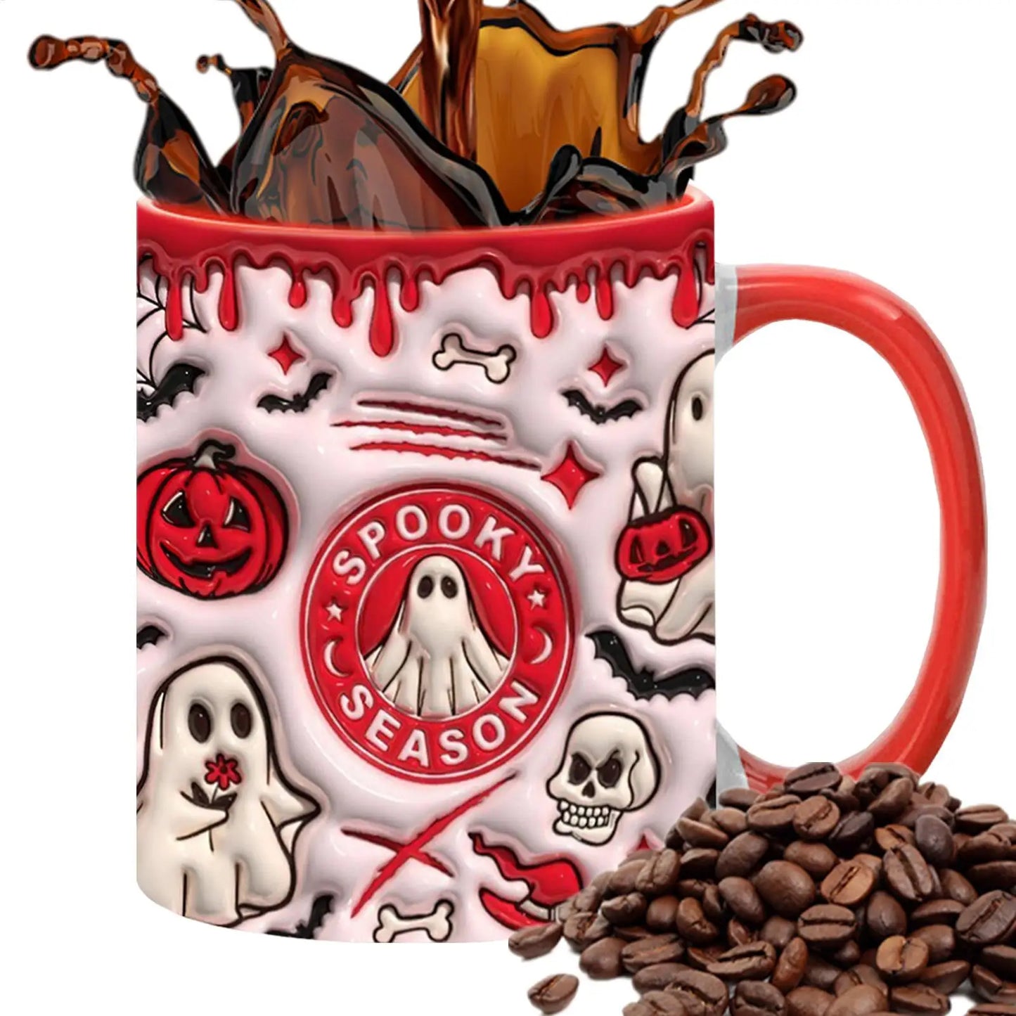 1pcs SPOOKY Halloween Mug, Trick or Treat Halloween Pumpkin Cute Ghost Ceramic Coffee Mug, Coffee Lover Halloween Decor Gifts