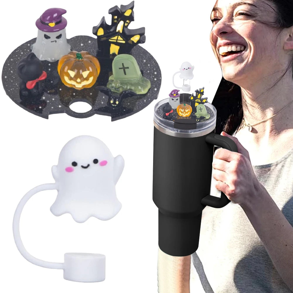 Halloween Acrylic Lid Charms with Funny Tumbler Straw Plug Replacement Cup Top Decor for Stanley 40oz Tumbler with Handle