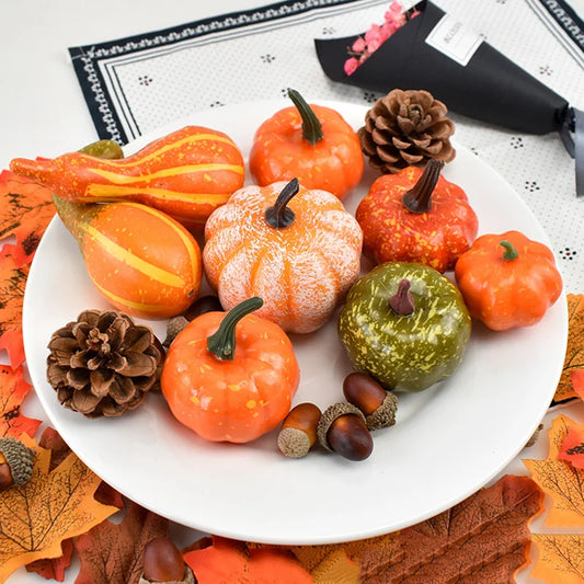 50Pcs/ Set Fall Harvest Decor Props Artificial Mini Pumpkin Gourd Acorn Berries Maple Leaf Party Holiday DIY Decorations