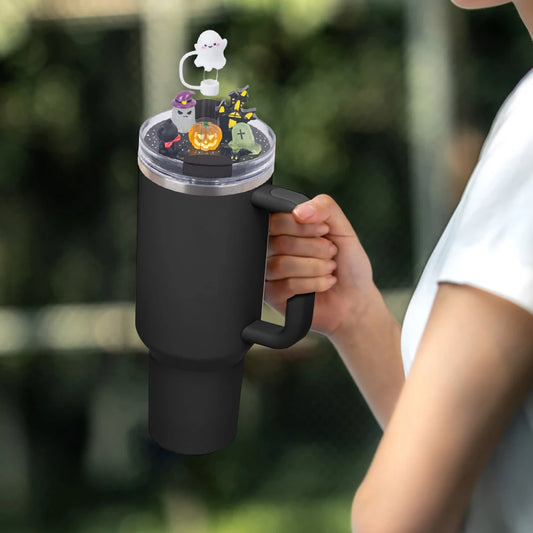 Halloween Acrylic Lid Charms with Funny Tumbler Straw Plug Replacement Cup Top Decor for Stanley 40oz Tumbler with Handle