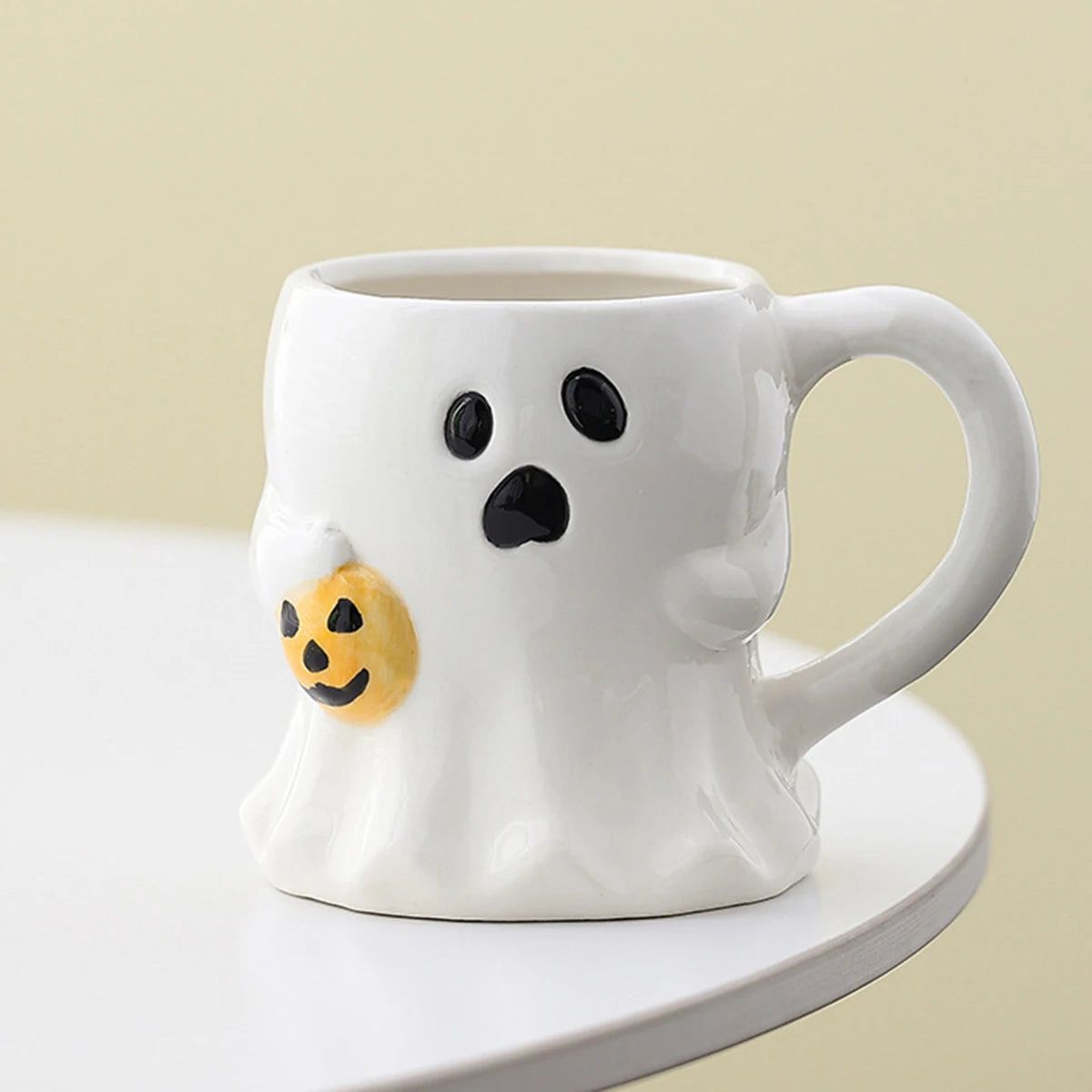 Cute Ghost Pumpkin Halloween Ceramic Mug Reusable Spooky Coffee Cup with Handle, Halloween Party Gift