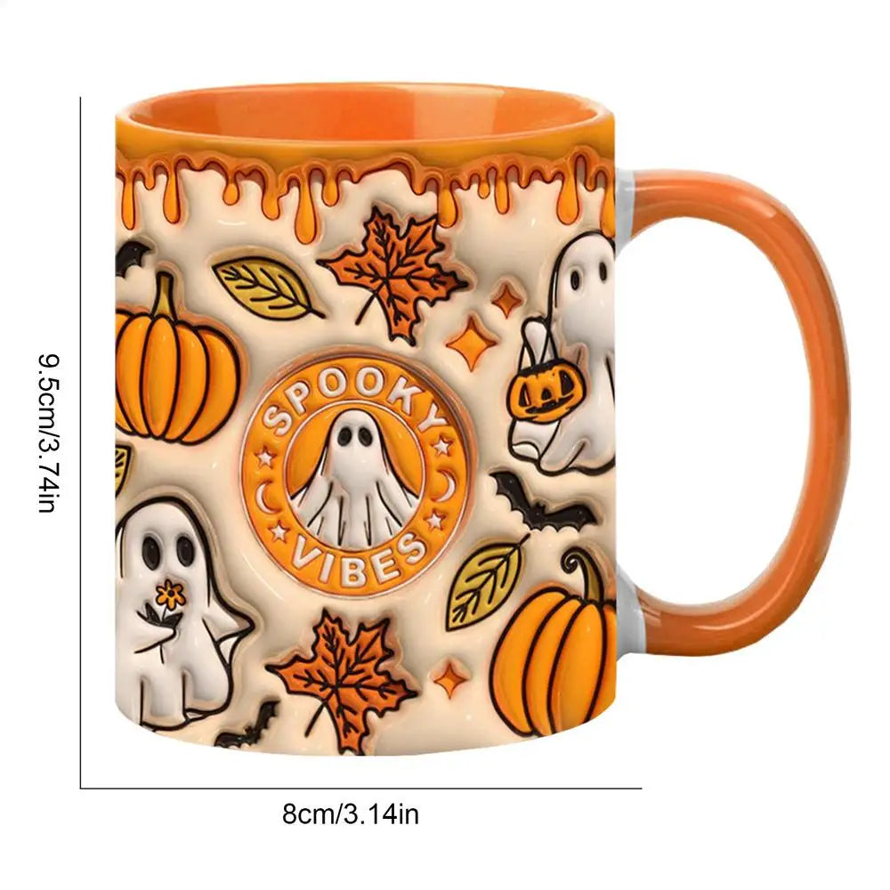 1pcs SPOOKY Halloween Mug, Trick or Treat Halloween Pumpkin Cute Ghost Ceramic Coffee Mug, Coffee Lover Halloween Decor Gifts